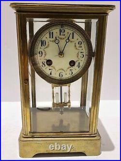 Antique 19th C. French Victorian Brass & Glass Crystal Regulator Mantel Clock
