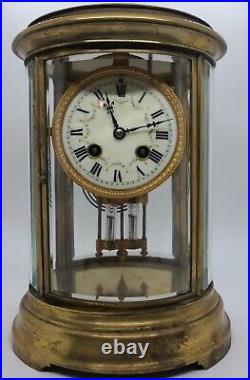 Antique 19th C French Victorian Curved Oval Glass Crystal Regulator Mantel Clock