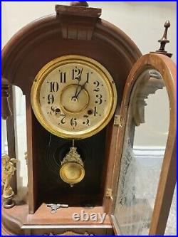 Antique 19th C. NEW HAVEN Victorian Mantel Shelf Clock with Figural Gilt Statues
