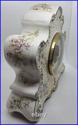 Antique ANSONIA Dresden Victorian Porcelain Mantel Clock American Wringer Co
