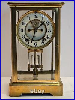 Antique ANSONIA Victorian Brass & Glass Open Escapement Crystal Regulator Clock