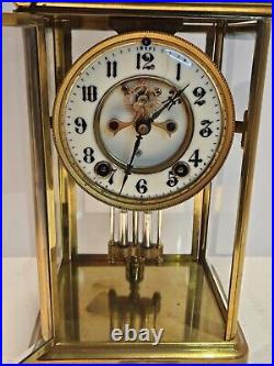 Antique ANSONIA Victorian Brass & Glass Open Escapement Crystal Regulator Clock