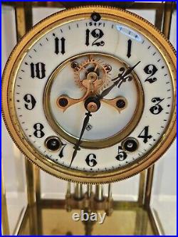 Antique ANSONIA Victorian Brass & Glass Open Escapement Crystal Regulator Clock