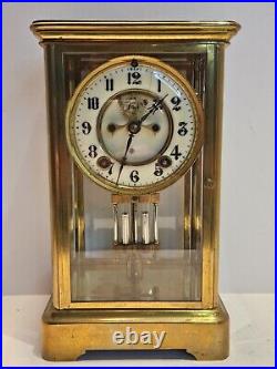 Antique ANSONIA Victorian Brass & Glass Open Escapement Crystal Regulator Clock