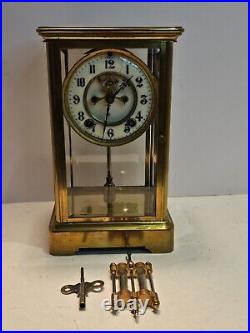 Antique ANSONIA Victorian Brass & Glass Open Escapement Crystal Regulator Clock