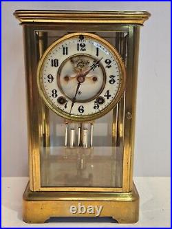 Antique ANSONIA Victorian Brass & Glass Open Escapement Crystal Regulator Clock