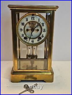 Antique ANSONIA Victorian Brass & Glass Open Escapement Crystal Regulator Clock