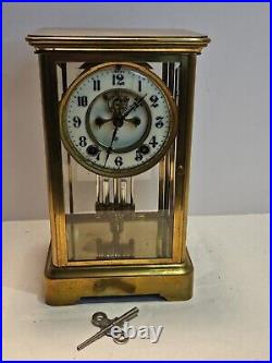 Antique ANSONIA Victorian Brass & Glass Open Escapement Crystal Regulator Clock