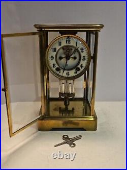 Antique ANSONIA Victorian Brass & Glass Open Escapement Crystal Regulator Clock