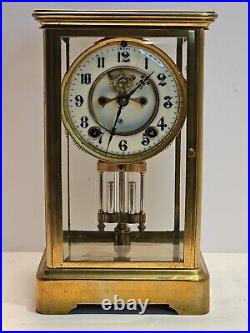 Antique ANSONIA Victorian Brass & Glass Open Escapement Crystal Regulator Clock