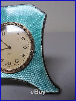 Antique ART DECO 8-Day Travel Clock, Sterling Silver & Guilloche ENAMEL Case