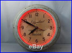 Antique ART DECO Era NEON Old GENERAL ELECTRIC Irons ADVERTISING Old WALL CLOCK