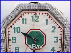 Antique ART DECO NEON Old DINER Style REVERSE PAINTED Glass OCTAGON Wall CLOCK