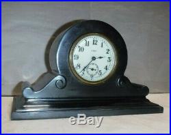 Antique Ansonia 8 Day Tambour Clock Desk, Boudoir, Mantle Black Iron Working