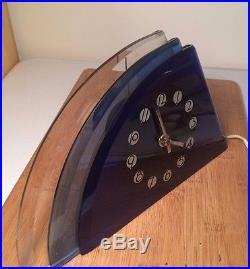 Antique Aqua Glass Waltham Art Deco Large Mantle Clock RARE and STILL RUNS