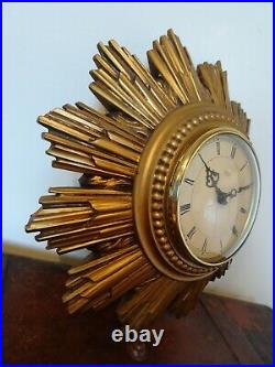 Antique Art Deco 1920's/1930's Smiths Sectric Sunburst Gilt Wall Clock -New Mech