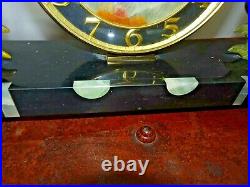 Antique Art Deco 1920's Marble & Slate Mantel Clock with Brass Peacock Garniture