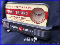 Antique Art Deco 1930's Bond & Lillard Whiskey Advertising Clock / Bar Topper