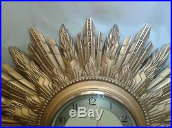 Antique Art Deco 1930s Smiths Sunburst Starburst Gesso Gilt Wall Clock Battery