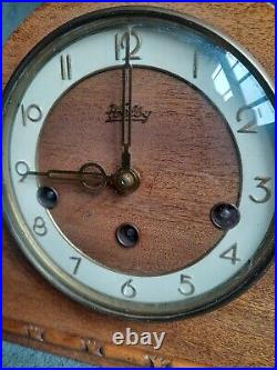 Antique Art Deco 1930s Welby German Brass Jeweled Humpback Working Mantle Clock