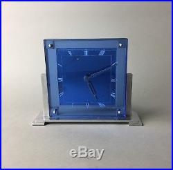 Antique Art Deco Blue Mirror Glass Stepped Mantle Clock Rohde Era