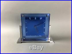 Antique Art Deco Blue Mirror Glass Stepped Mantle Clock Rohde Era