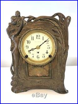 Antique Art Deco Brass Seth Thomas Mantle Clock Vintage Art Nouveau Mechanical