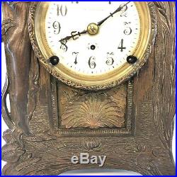 Antique Art Deco Brass Seth Thomas Mantle Clock Vintage Art Nouveau Mechanical