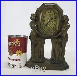 Antique Art Deco Bronzed Metal Figural Flappers Wind Up Shelf/Mantle Clock! Yqz