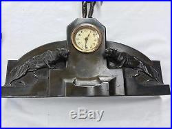 Antique Art Deco Bronzed Metal Roman Gladiator Clock Set Neoclassical Regency