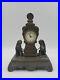 Antique Art Deco Cast Bronze Footed Mantle Clock Dogs Chain Flowers dk4