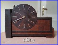 Antique Art Deco Clock Amsterdamse Haagsche School Wooden Macassar
