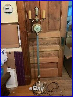 Antique Art Deco Floor Lamp with Night Light Base and Built In Clock