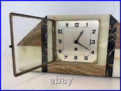 Antique Art Deco French Multicolored Marble Decorative Shelf Mantle Clock