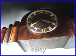 Antique Art Deco German Canterbury Walnut Mantle Clock Circa 1930's