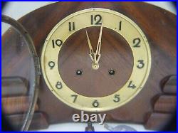 Antique Art Deco German Mantle Clock Walnut Restored Chimes Working Order 1930's