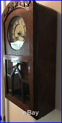 Antique Art Deco German Regulator Wall Clock Deep Gong Chime Strike Serviced Key