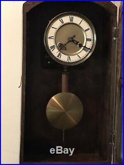 Antique Art Deco German Regulator Wall Clock Deep Gong Chime Strike Serviced Key