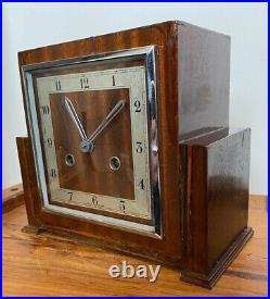 Antique Art Deco Gorgeous Stylised Retro Wooden Inlaid Chiming Mantel Clock