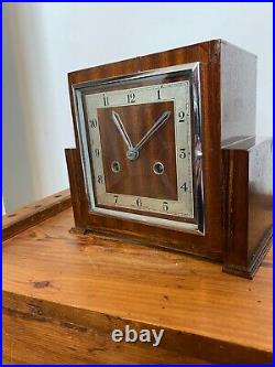 Antique Art Deco Gorgeous Stylised Retro Wooden Inlaid Chiming Mantel Clock