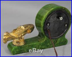Antique Art Deco Green Bakelite Lanshire Electric Clock & Hydroplane Race Boat