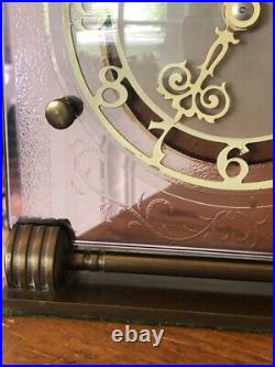 Antique Art Deco Lavender Glass Smiths Mantel Clock English 1930's