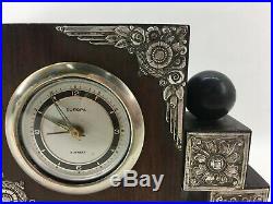 Antique Art Deco Mahogany Lignum Vitae Table Clock SILVER Halmark BOAR 1887-1911