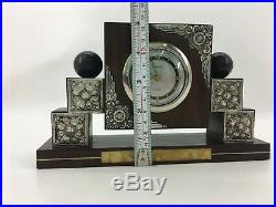 Antique Art Deco Mahogany Lignum Vitae Table Clock SILVER Halmark BOAR 1887-1911