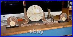 Antique Art Deco Marble Clock Mantel with Garnitures Goat or Lamb creature