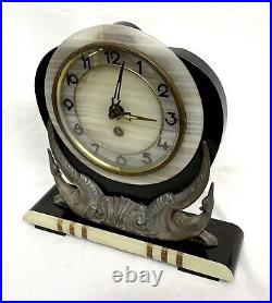 Antique Art Deco Marble and Onyx Clock with Birds
