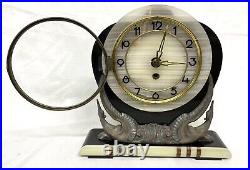 Antique Art Deco Marble and Onyx Clock with Birds