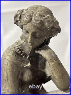 Antique Art Deco Nouveau Female Statue Victorian Sculpture Clock Cast Metal VTG