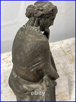 Antique Art Deco Nouveau Female Statue Victorian Sculpture Clock Cast Metal VTG