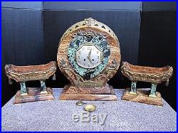 Antique Art Deco-Style French Medaille D'Or Marble Clock with Pair of Urns